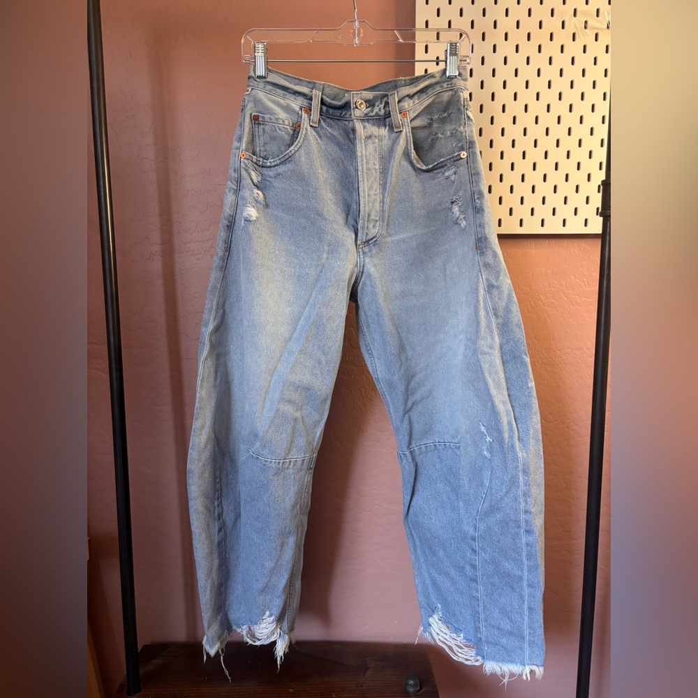 Citizens Of Humanity Light Blue Distressed Wide-Leg Jeans